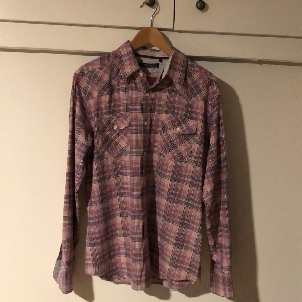 Checkered gently worn pink/purple shirt